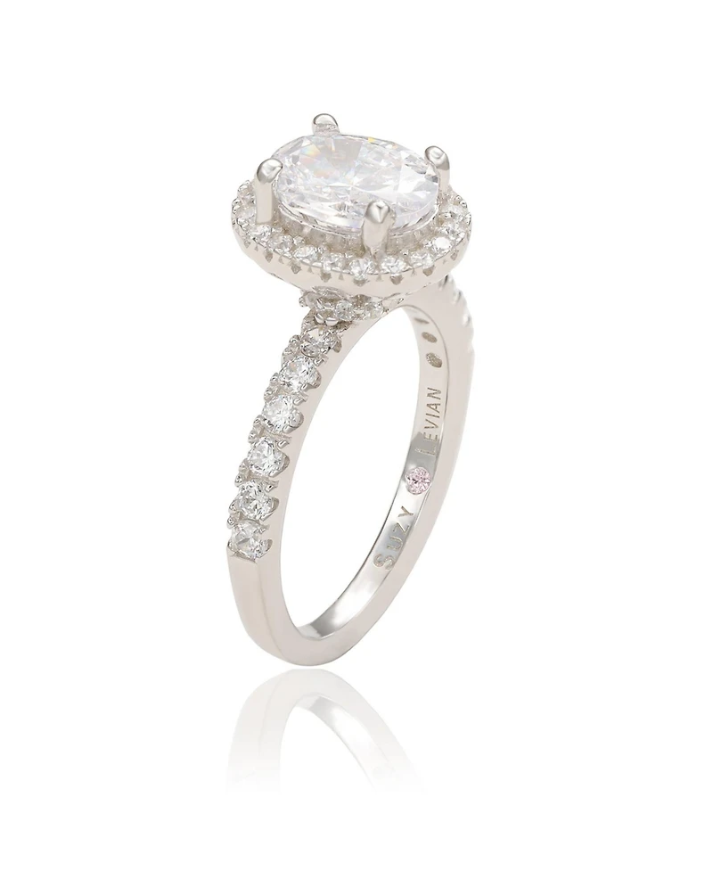 Suzy Levian Sterling Silver Oval Cubic Zirconia Halo Ring