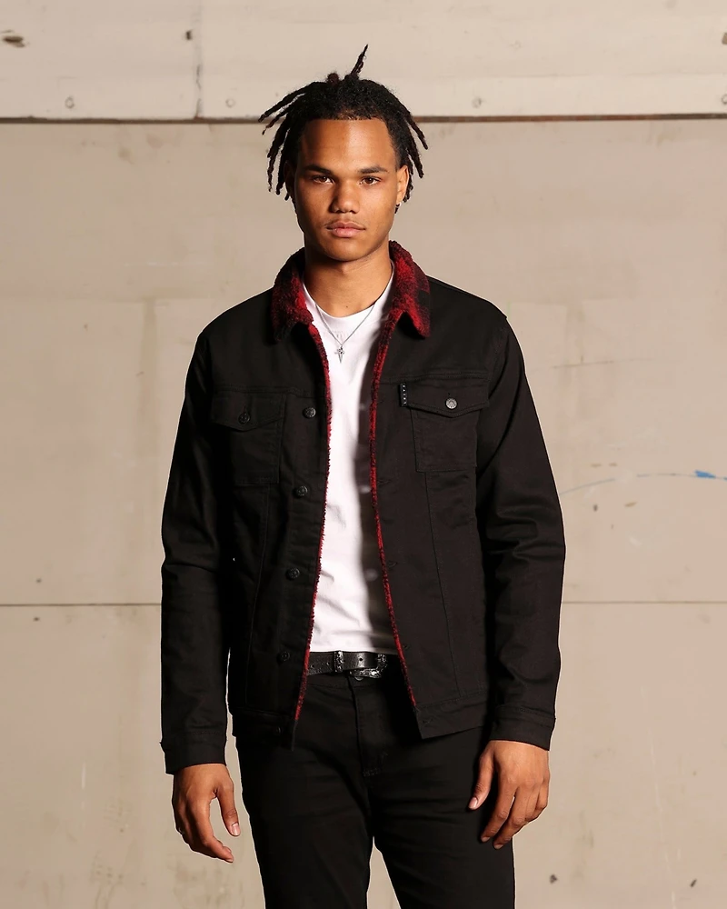 Saint Morta Big & Tall Tartan Faux Sherpa Denim Jacket