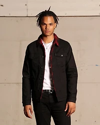 Saint Morta Big & Tall Tartan Faux Sherpa Denim Jacket