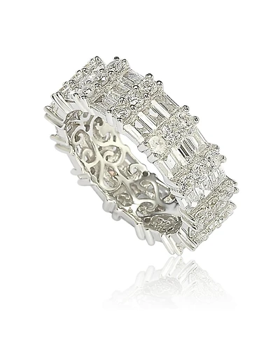 Suzy Levian Sterling Silver Cubic Zirconia White Baguette Modern Eternity Band Ring