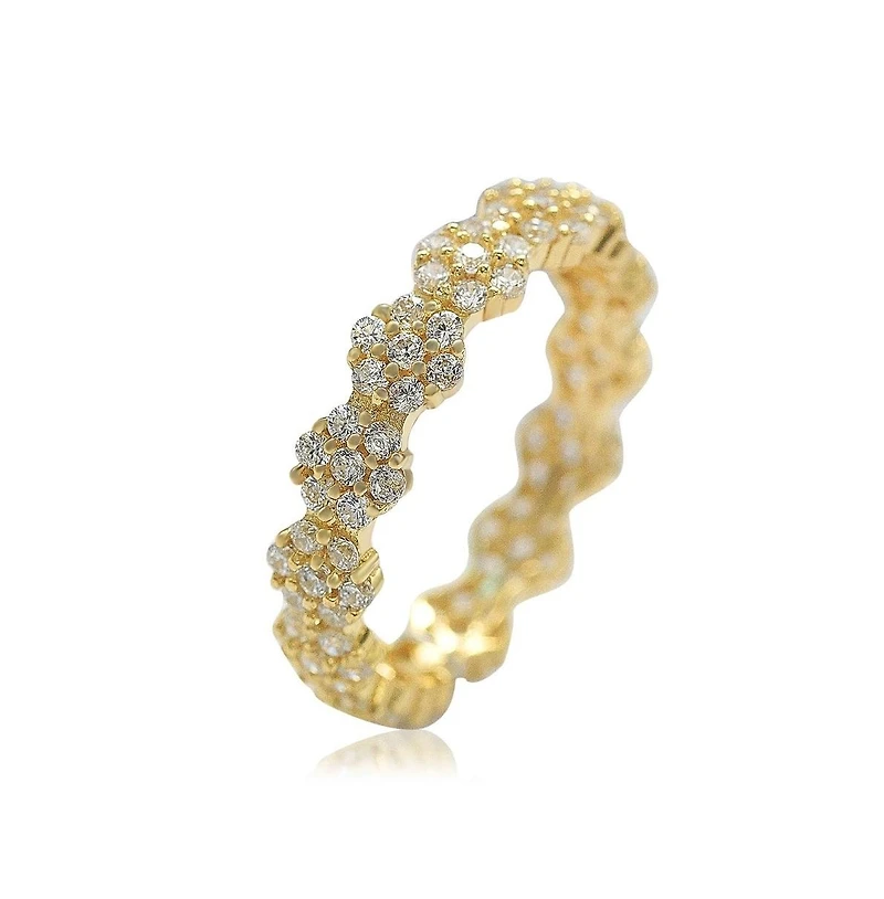 Suzy Levian Sterling Silver Cubic Zirconia Floral Eternity Band Ring