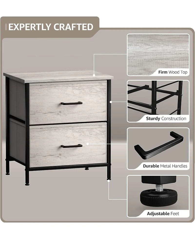 Sorbus Nightstand with 2 Drawers - Steel Frame, Wood Top & Easy Pull Fabric Bins Great for Home, Bedroom, Office College Dorm