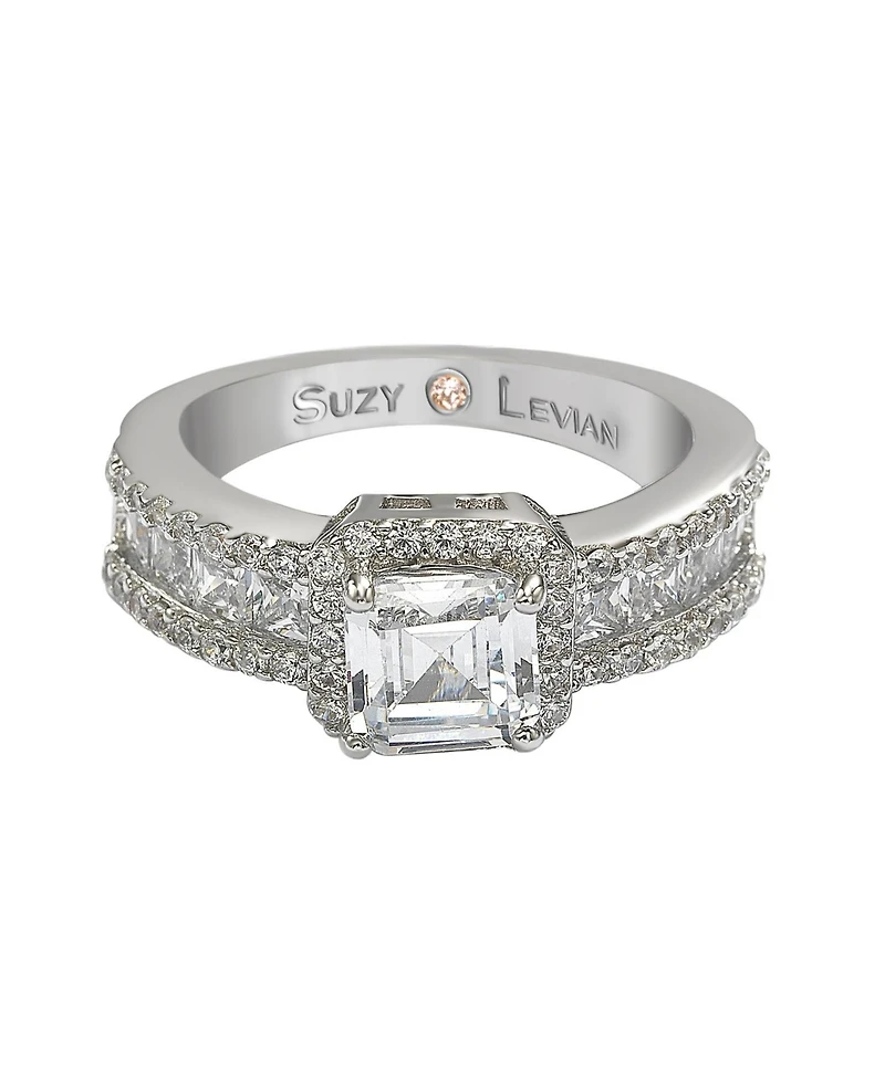 Suzy Levian Sterling Silver Cubic Zirconia Center Stone Ring