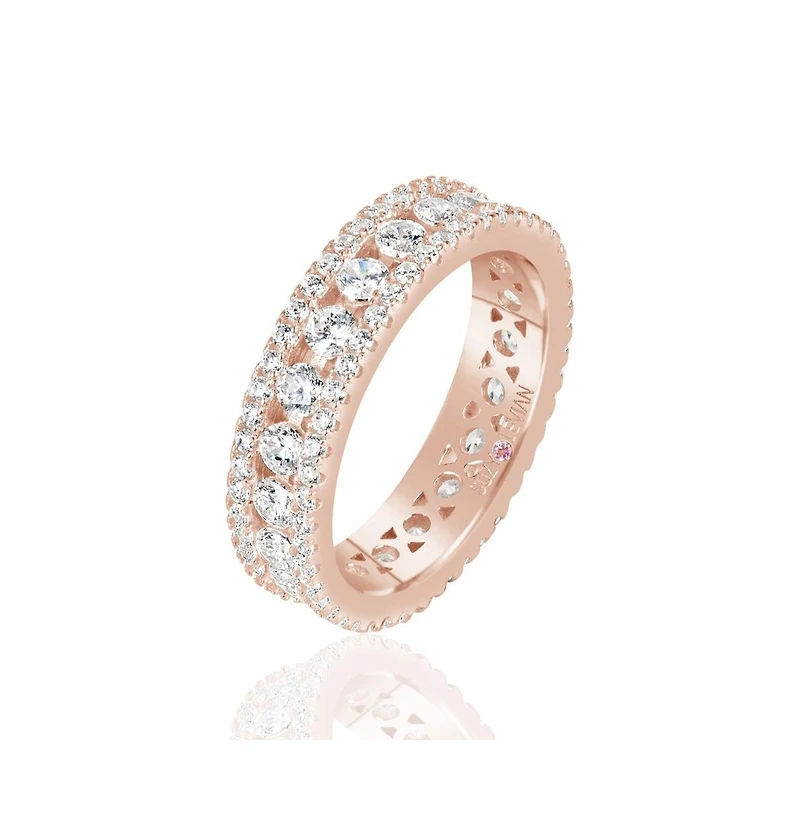 Suzy Levian Sterling Silver Cubic Zirconia Three Row Modern Eternity Band Ring