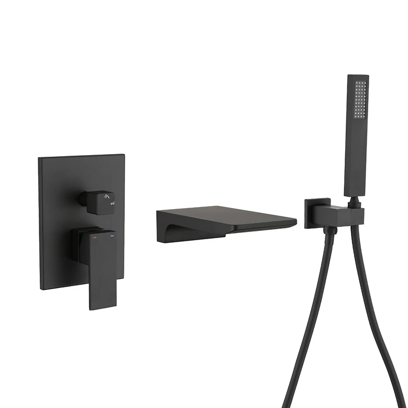 Modern Style Matte Black Wall Mount Tub Filler Bathroom Bathtub Faucet Shower Set 0002