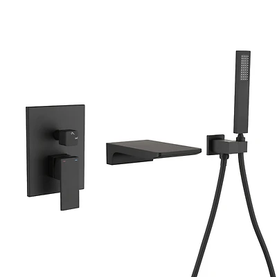 Modern Style Matte Black Wall Mount Tub Filler Bathroom Bathtub Faucet Shower Set 0002