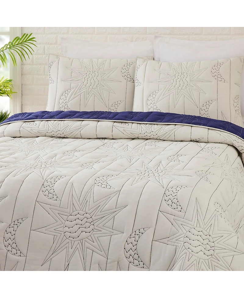 Justina Blakeney Sun Moon Cotton 3-Pc Quilt Set, Full/Queen