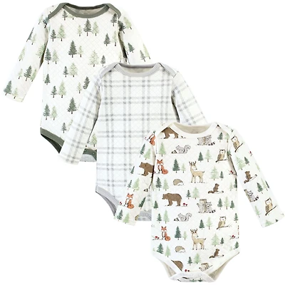 Hudson Baby Boys or Girls Quilted Long Sleeve Cotton Bodysuits, Forest Animals, Months
