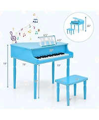 30-Key Classic Baby Grand Piano Toddler Toy Wood with Bench & Music Rack