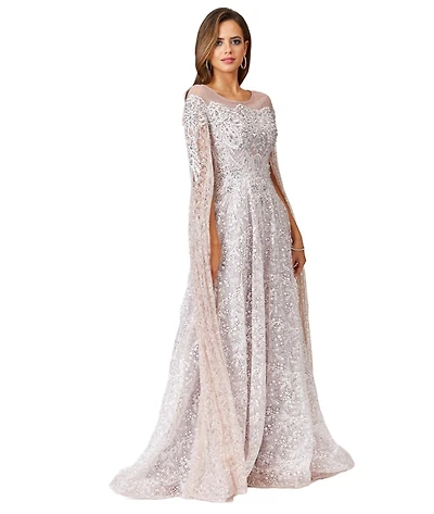 Lara Women's Lace Gown with Dramatic Cape Sleeves