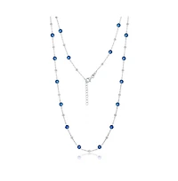 Sterling Silver Bezel-Set Cz & Bead Station Necklace (White, Green, Blue