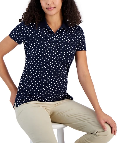 Tommy Hilfiger Women's Printed Quarter-Button Polo Top