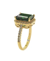 Suzy Levian Sterling Silver Large Emerald-Cut Cubic Zirconia Halo Ring