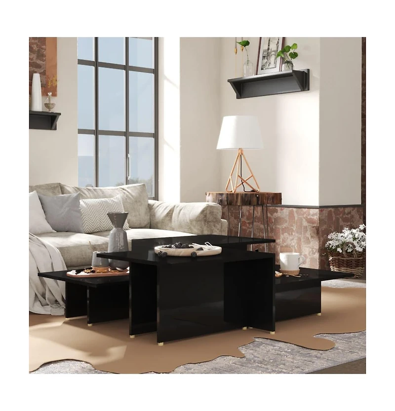 Coffee Tables 2 pcs High Gloss Black 43.9"x19.7"x13" Engineered Wood
