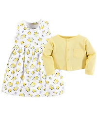 Luvable Friends Toddler Girls Dress and Cardigan 2pc Set, Yellow Floral