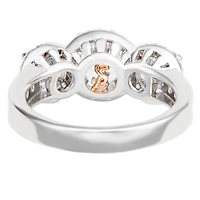 Suzy Levian Sterling Silver Cubic Zirconia White Three Stones Halo Center Stone Ring