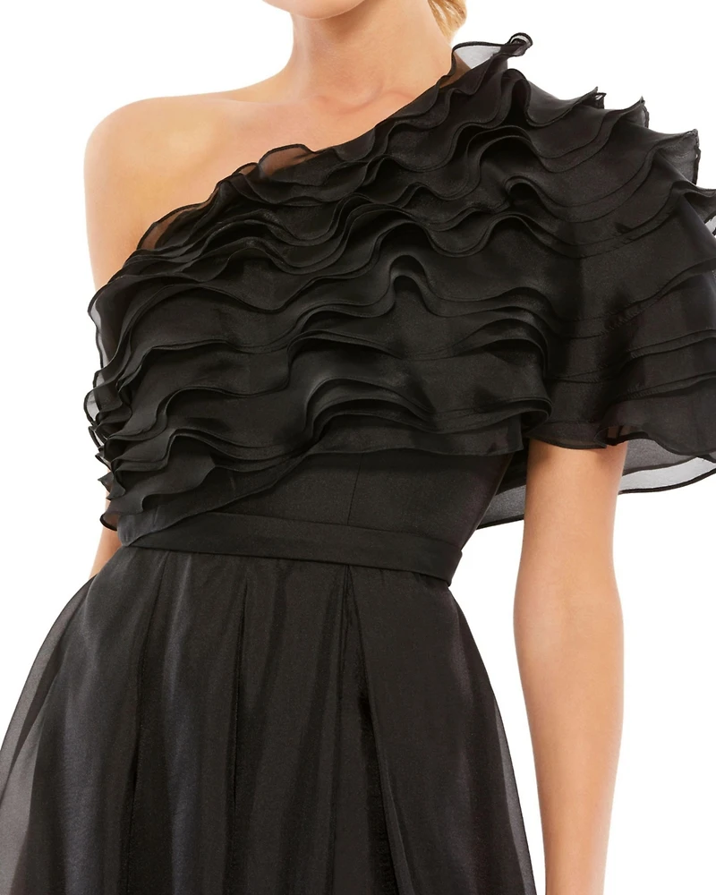 Mac Duggal Women's Ieena Satin Puff Shoulder Rhinestone Encrusted Gown