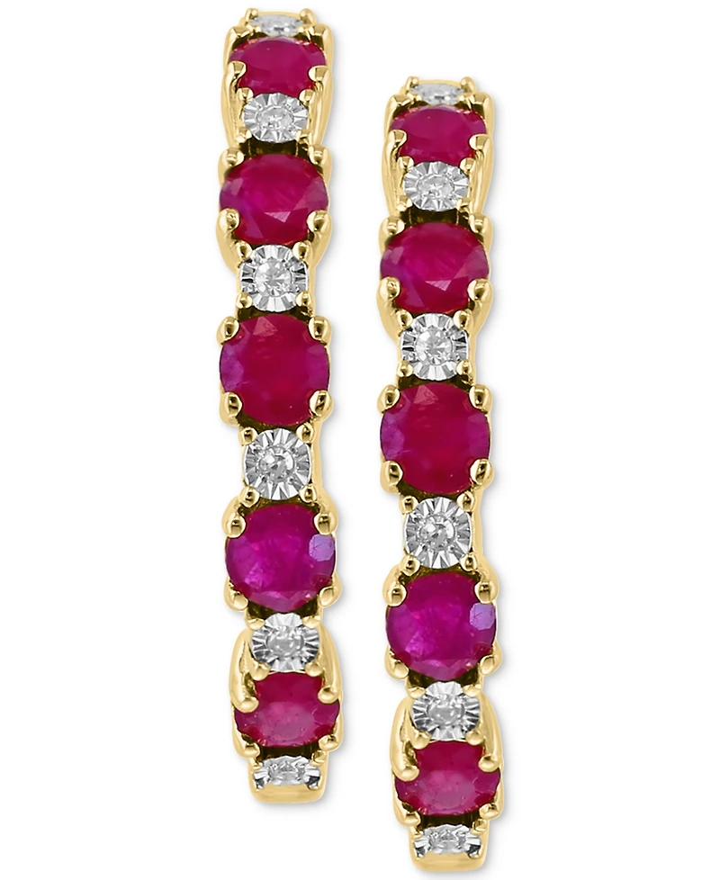 Effy Sapphire (3/4 ct. t.w.) & Diamond Accent Small Hoop Earrings 14k Gold-Plated Sterling Silver, 0.81" (Also available Ruby and Emerald)