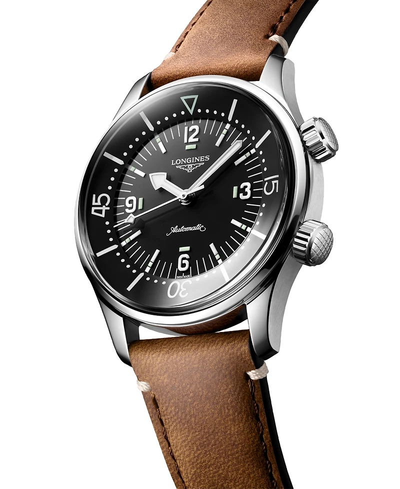 Longines Men's Swiss Automatic Legend Diver Brown Leather Strap Watch 39mm