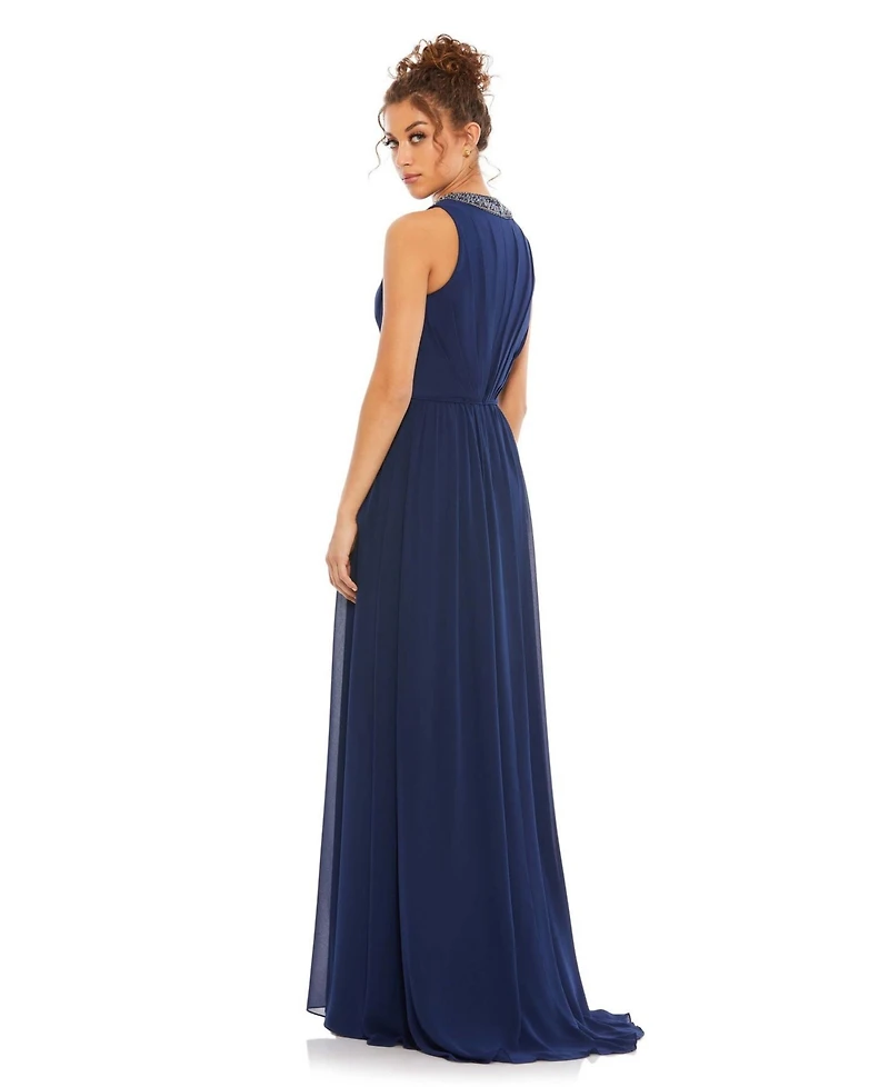 Women's Ieena Bejeweled Neckline Pleated Chiffon Gown