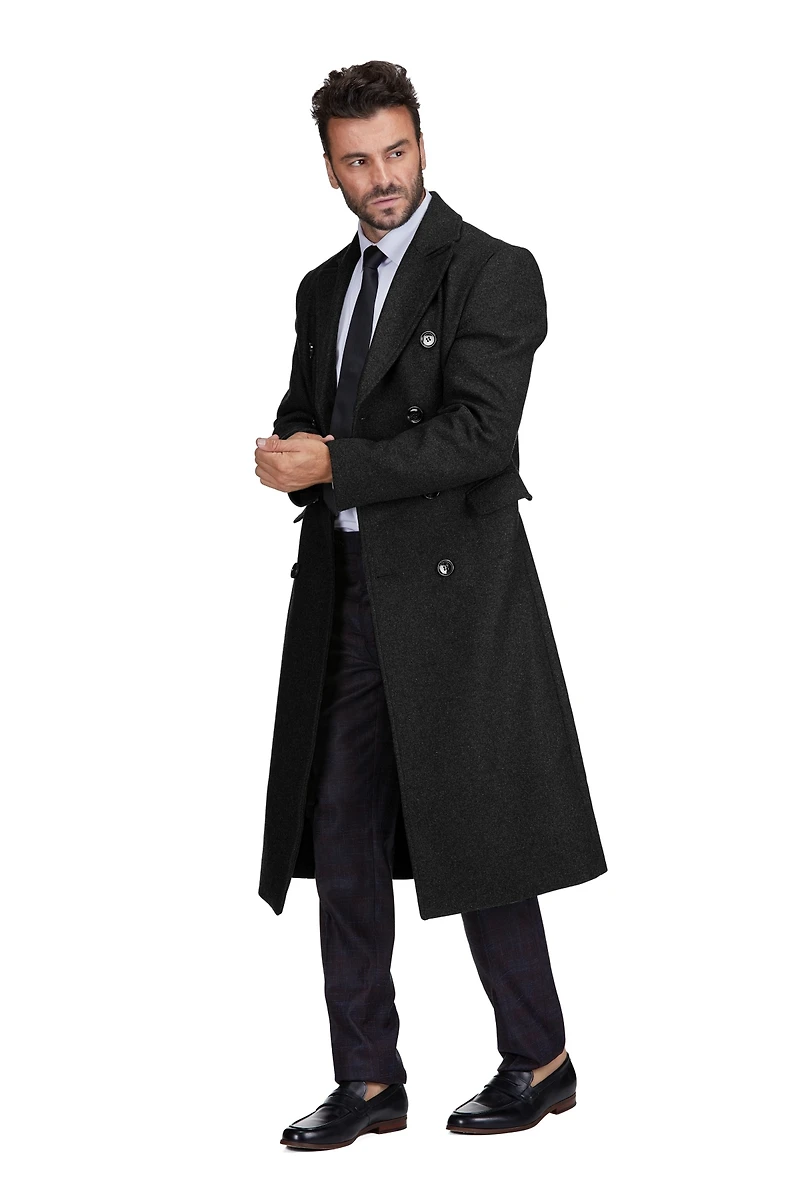 Braveman Big & Tall Double-Breasted Knee Length Wool Blend Three Button Long Overcoat Top Coat