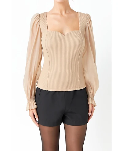 endless rose Women's Organza Sleeve Knit Top