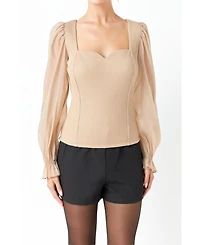 endless rose Women's Organza Sleeve Knit Top