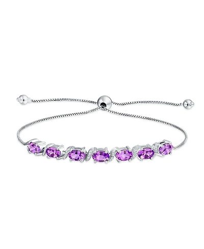 Bling Jewelry 9.25 Ctw s Zircon Accent Purple Natural Amethyst Bolo Tennis Bracelet For Women Adjustable 7-8 Inch Sterling Silver