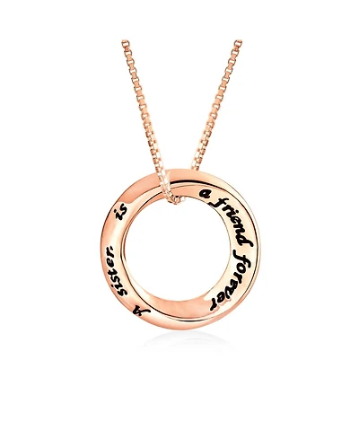 Bling Jewelry Word Inspirational Quote Sayings Circle Sisters Friends Pendant Necklace Rose Gold Plated .925 Sterling Silver