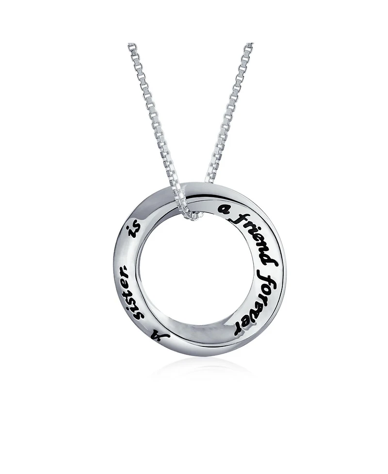 Bling Jewelry Word Inspirational Quote Sayings Circle Sisters Friends Pendant Necklace Rose Gold Plated .925 Sterling Silver