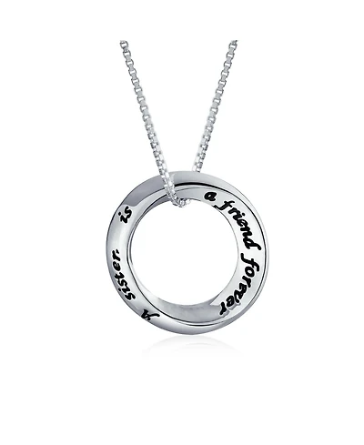 Bling Jewelry Word Inspirational Quote Sayings Circle Sisters Friends Pendant Necklace Rose Gold Plated .925 Sterling Silver
