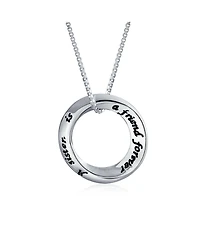 Bling Jewelry Word Inspirational Quote Sayings Circle Sisters Friends Pendant Necklace Rose Gold Plated .925 Sterling Silver