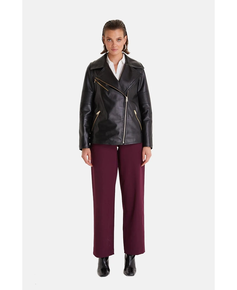 Furniq Uk Women's Genuine Leather Jacket,Nappa Black