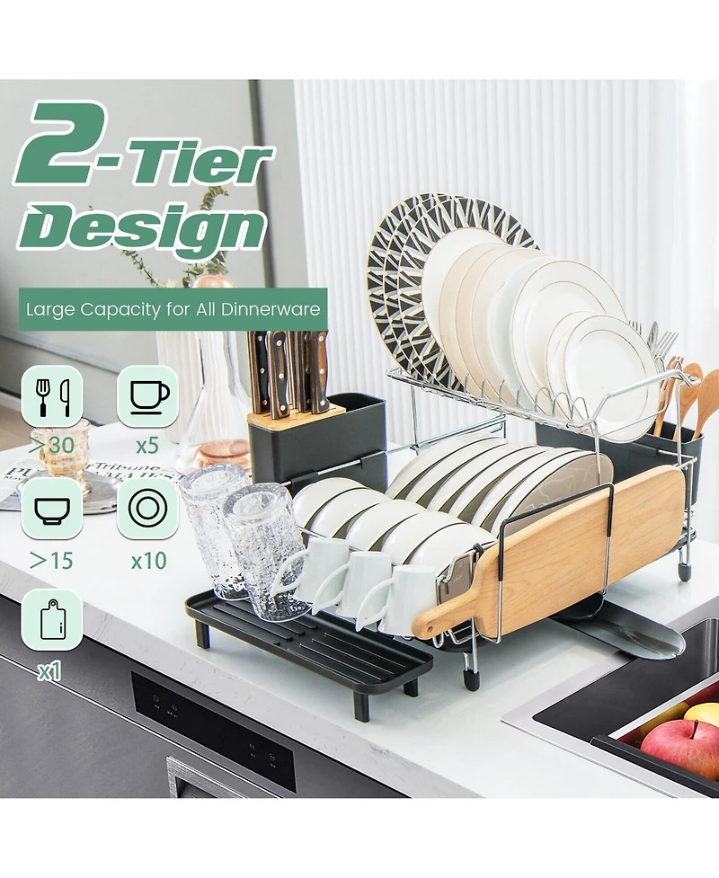 Sugift 2-Tier Detachable Dish Rack with Drainboard and 360° Swivel Spout