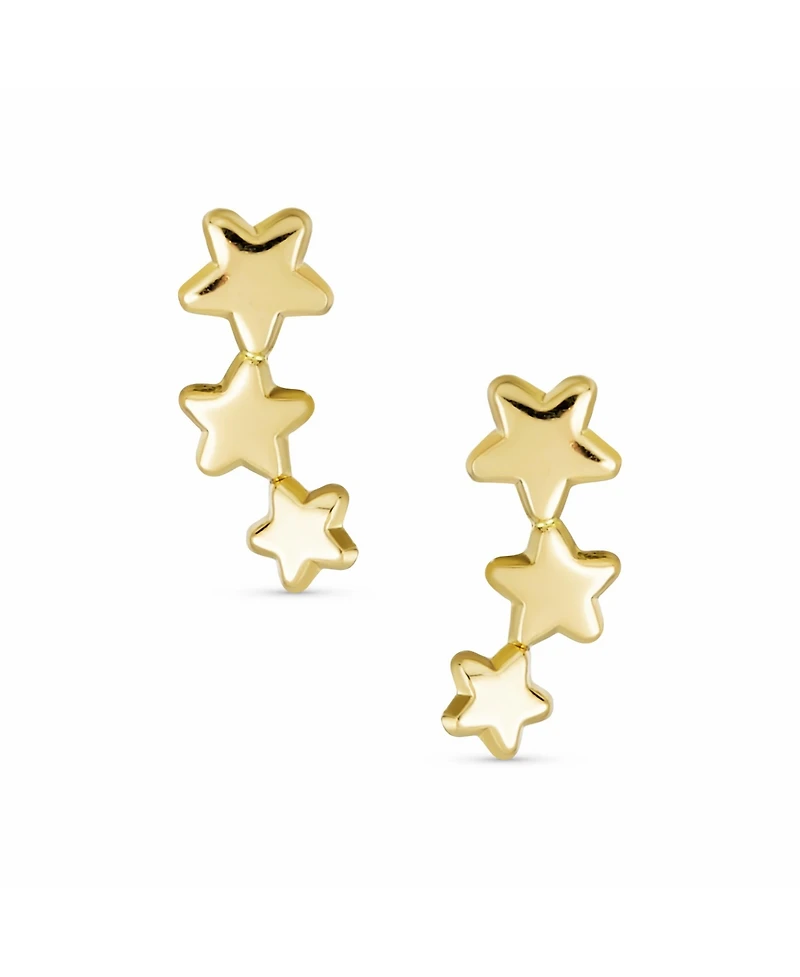 Bling Jewelry Solar Fun Celestial Usa Patriotic Mini Crawler 3 Star Stud Earrings Stud Earrings Screw Back Yellow 14K Gold