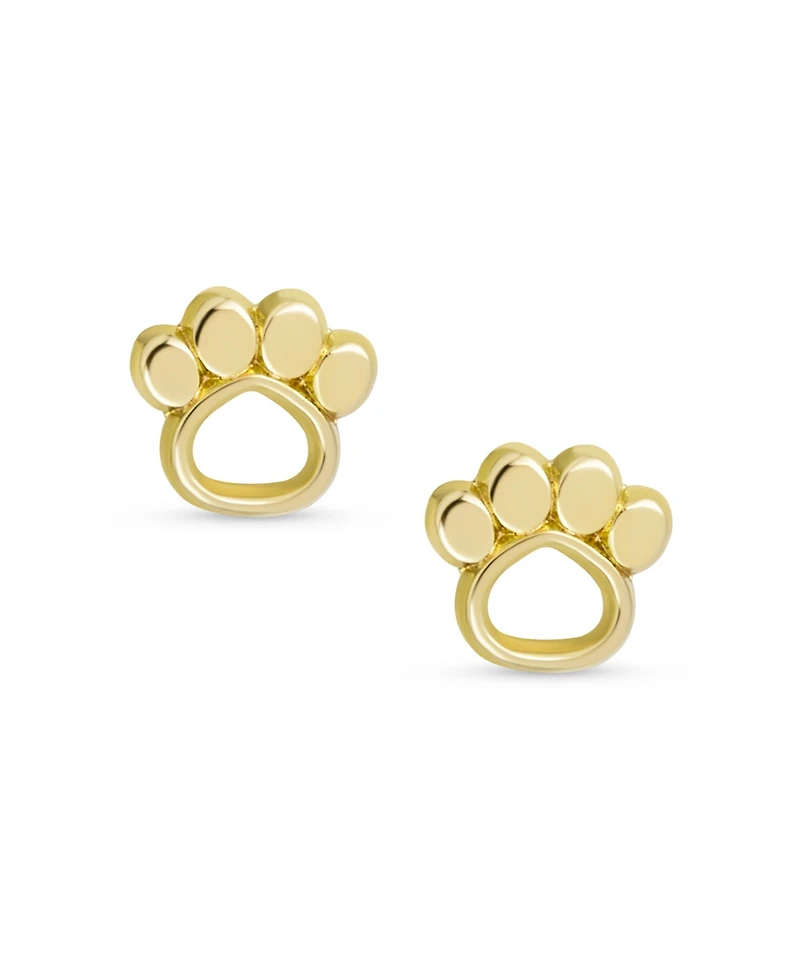 Bling Jewelry Tiny Mini Bff Animal Puppy Kitten Pet Dog Lover Cat Open Paw Print Stud Earrings 10K Yellow Gold Safety Clutch Screw back