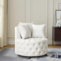 Streamdale Furniture Velvet Swivel Chair with Tufted Design, Wheels, 3 Pillows