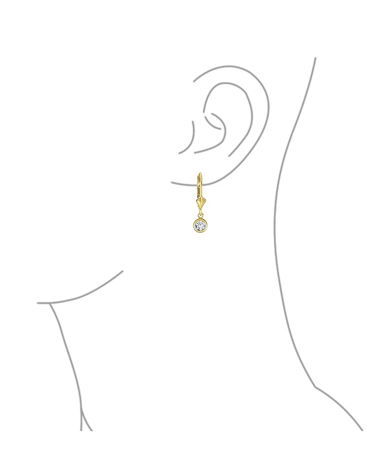 Bling Jewelry Petite Delicate Timeless Cubic Zirconia14K Yellow Gold Cz Bezel Set Heart Shape Dangle Earrings Hinge Secure Lever back