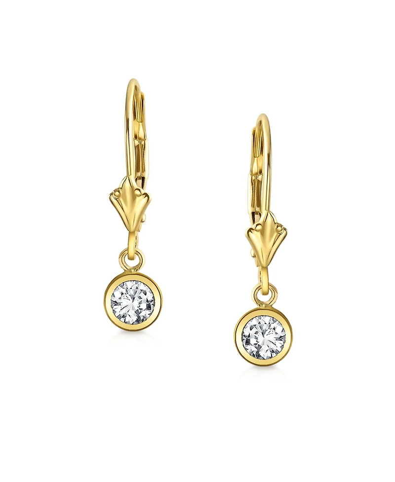 Bling Jewelry Petite Delicate Timeless Cubic Zirconia14K Yellow Gold Cz Bezel Set Heart Shape Dangle Earrings Hinge Secure Lever back