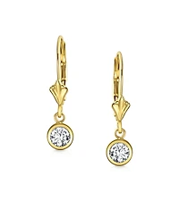 Bling Jewelry Petite Delicate Timeless Cubic Zirconia14K Yellow Gold Cz Bezel Set Heart Shape Dangle Earrings Hinge Secure Lever back