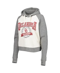Women's Pressbox Cream, Heather Gray Distressed Oklahoma Sooners Cody Tri-Bend Raglan Pullover Hoodie