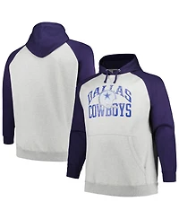 Men's Profile Heather Gray, Navy Distressed Dallas Cowboys Big and Tall Favorite Arch Throwback Raglan Pullover Hoodie
