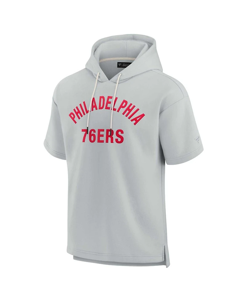 Men's and Women's Fanatics Signature Gray Philadelphia 76ers Super Soft Fleece Short Sleeve Pullover Hoodie