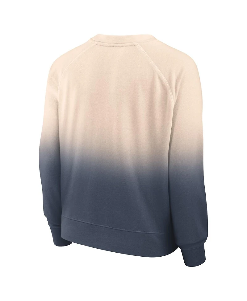 Women's Fanatics Tan, Navy Distressed Boston Red Sox Luxe Lounge Arch Raglan Pullover Sweatshirt