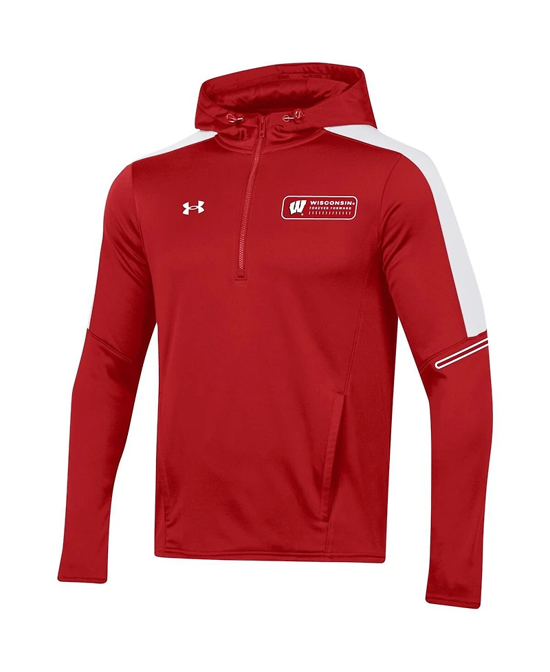 Men's Under Armour Red Wisconsin Badgers 2023 Sideline Quarter-Zip Hoodie