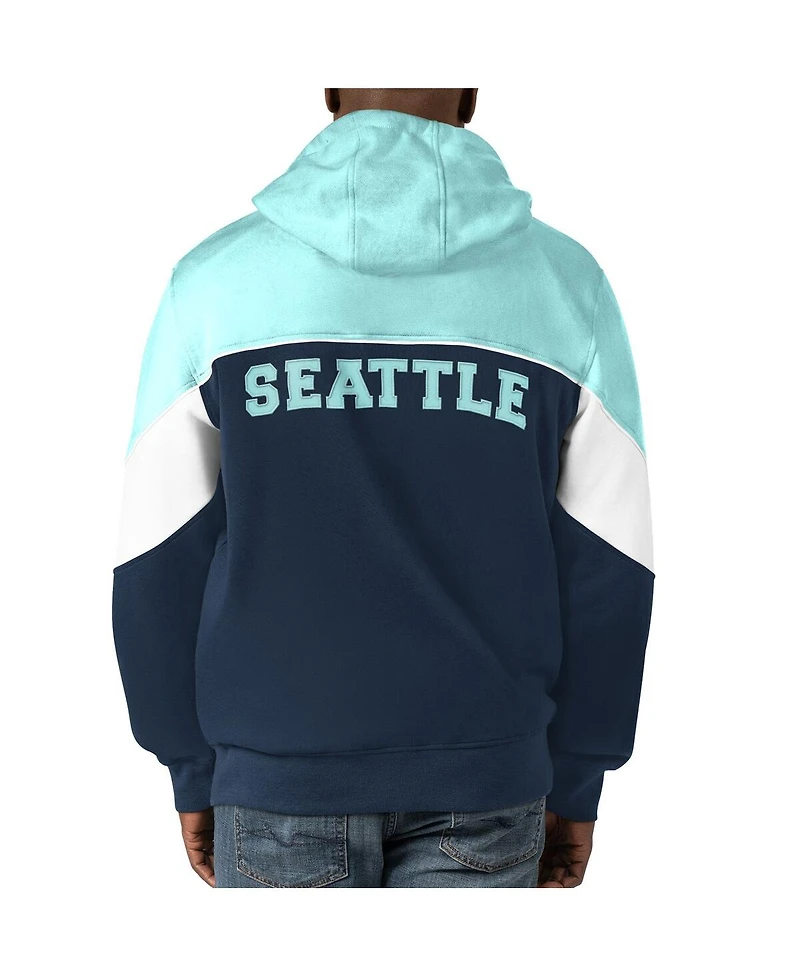 Men's Starter Navy, Light Blue Seattle Kraken Power Forward Full-Zip Hoodie