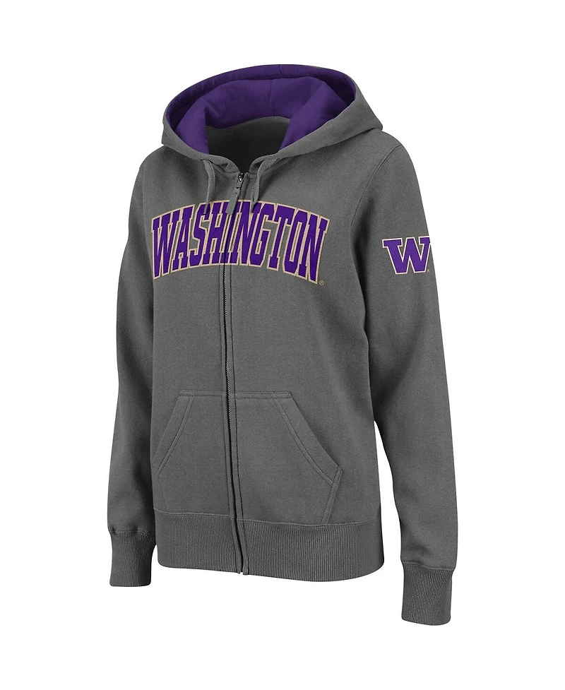 Women's Colosseum Charcoal Washington Huskies Arched Name Full-Zip Hoodie
