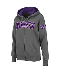 Women's Colosseum Charcoal Washington Huskies Arched Name Full-Zip Hoodie