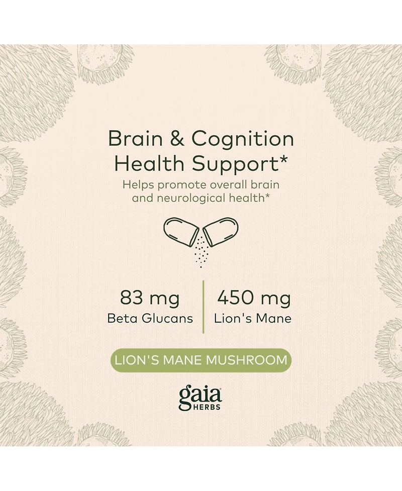 Gaia Herbs Organic Lion's Mane Mushroom - Brain and Nerve Support Supplement to Help Maintain Neurological Health