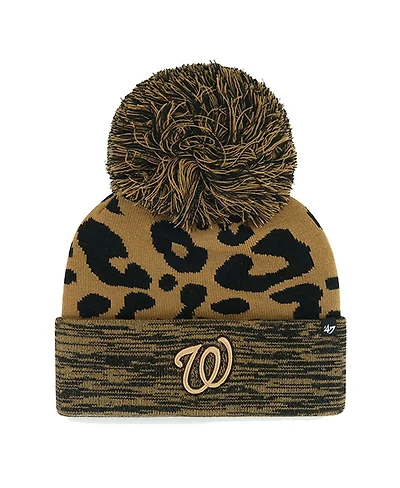 Women's '47 Brand Washington Nationals Leopard Rosette Cuffed Knit Hat with Pom